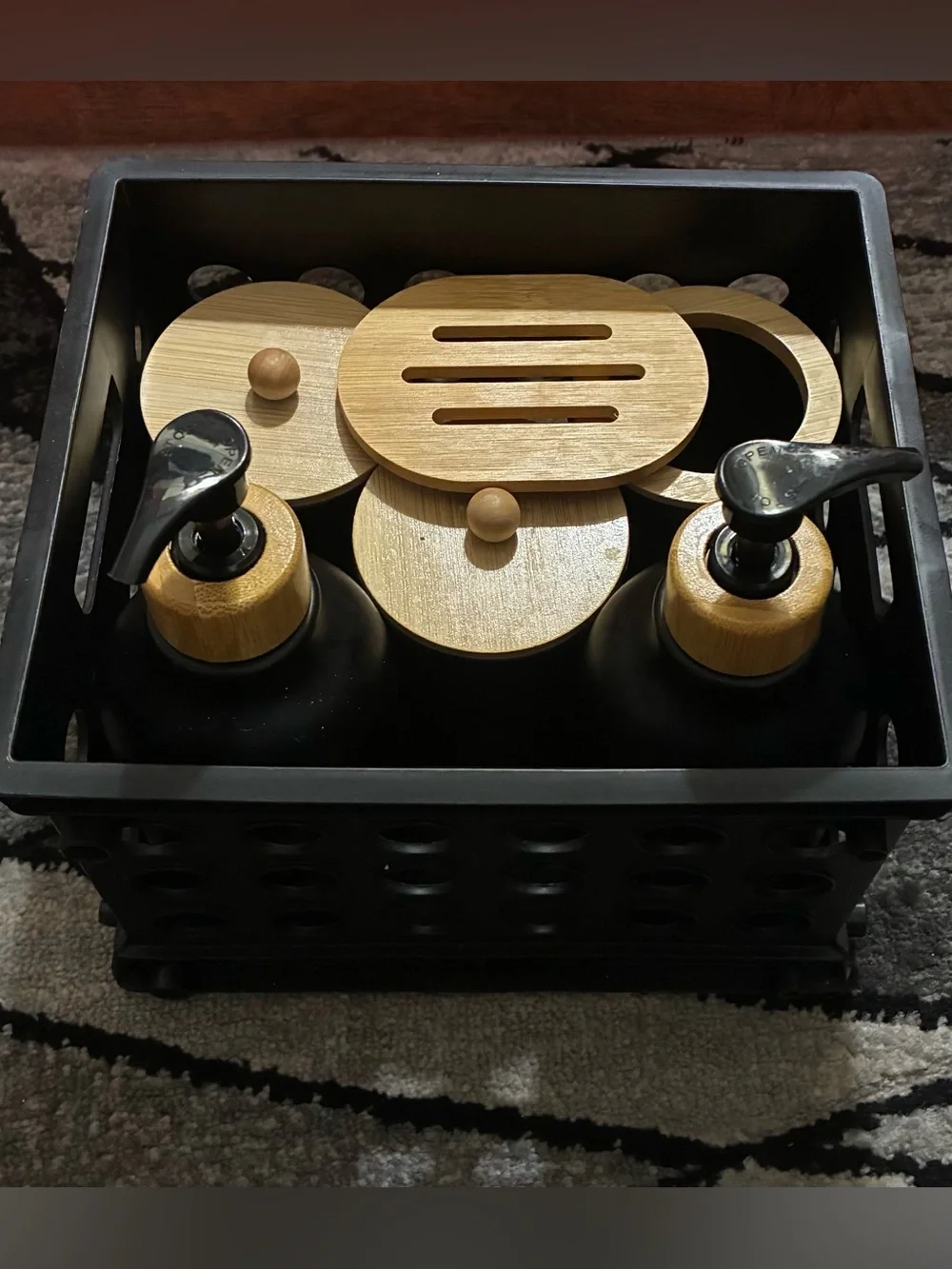 Black and Bamboo Bathroom Accessory Set - Modern Home Dining Canisters
